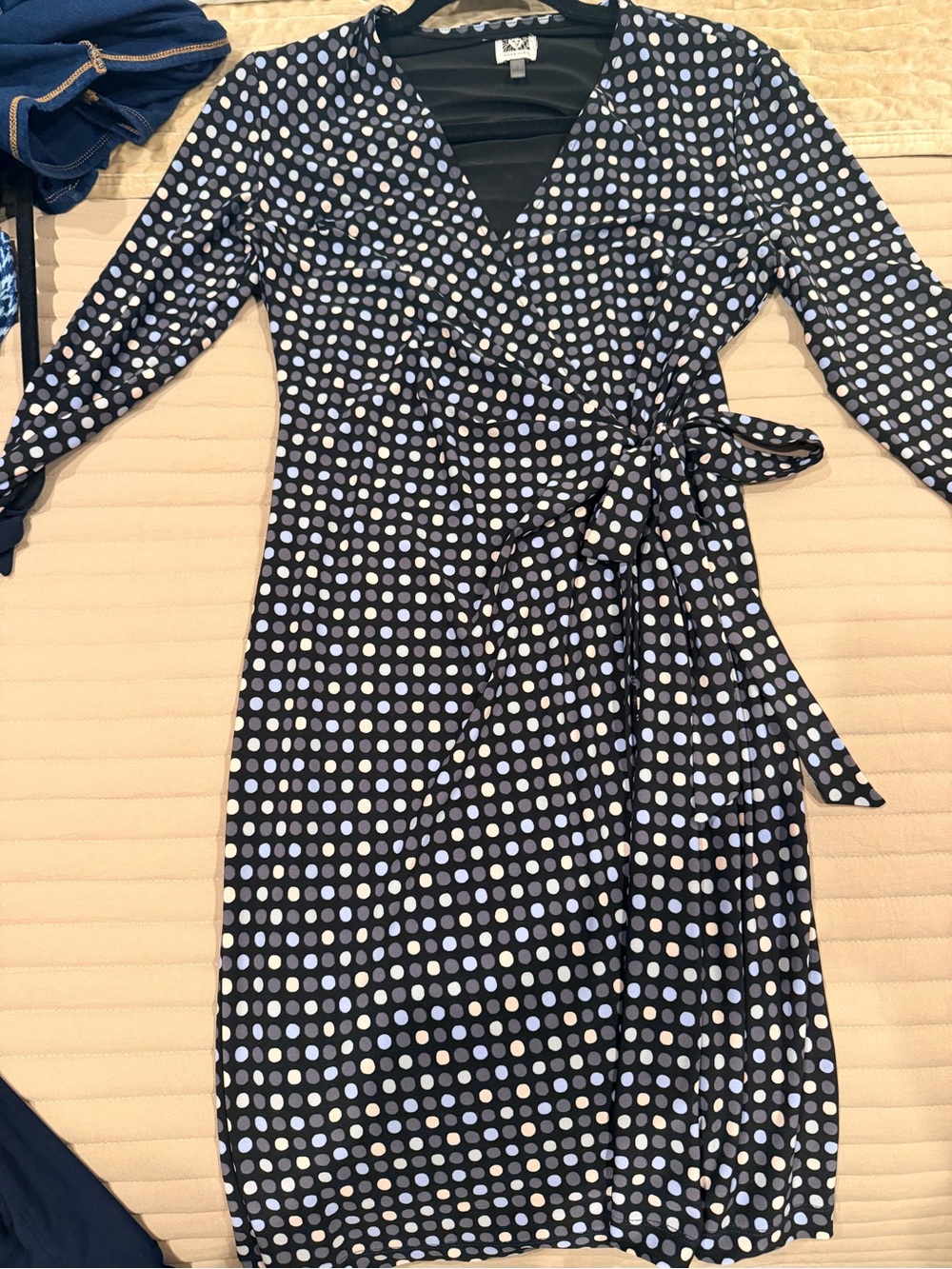 Anne Klein Polka Dot Wrap Dress in Black and White and blue